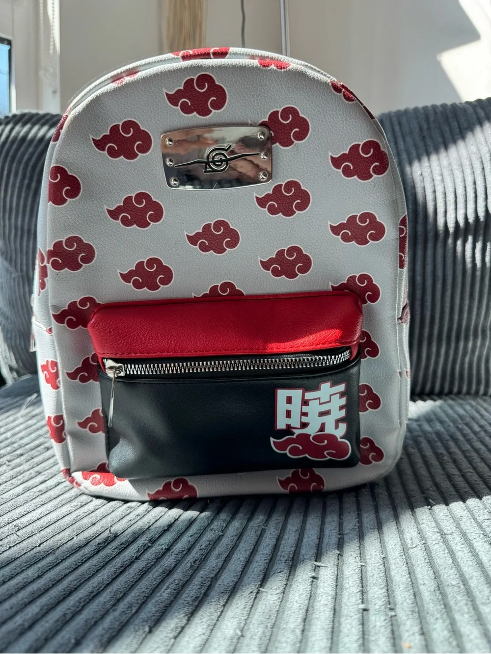 Bioworld Naruto Shippuden Akatsuki Red Cloud Faux Leather Mini Backpack - Picture 2 of 7